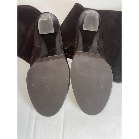 JCrew J Crew Davos Gomma Brown Knee High Suede Leather Boots Women 8 Sherpa Cuff - Picture 6 of 7